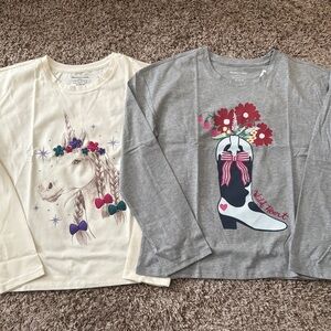 Kids Long Sleeve Unicorn and Boot Tops - Cream & Gray